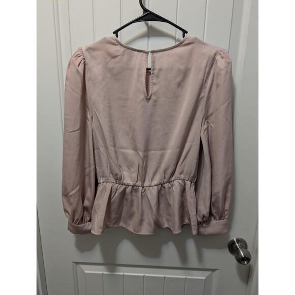 Express Satin Crew Neck Puff Sleeve Wrap Top Mauve Pink Size M Casual Work - Picture 7 of 10